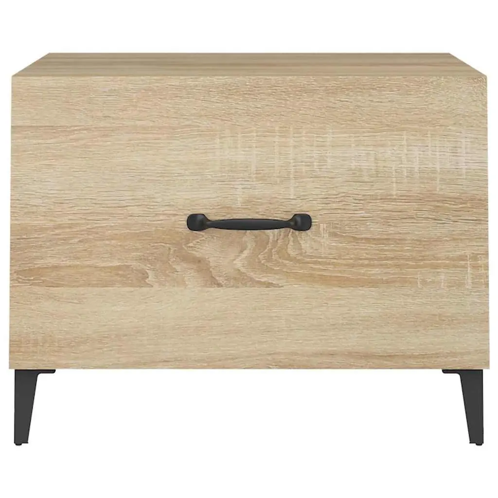 Set of 2 Coffee Tables Brown Engineered Wood with Storage Drawer 50x50x40cm and Metal Legs