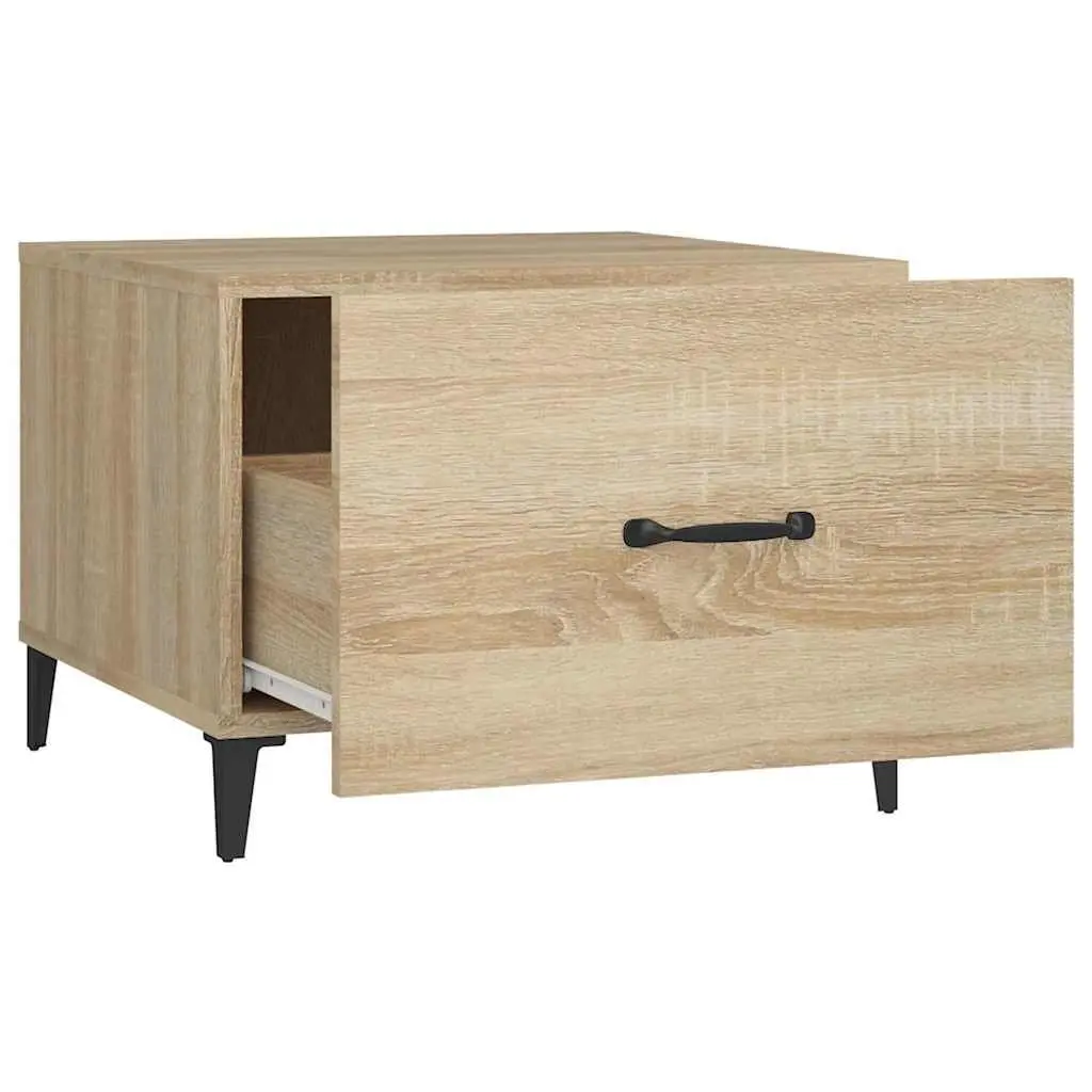 Set of 2 Coffee Tables Brown Engineered Wood with Storage Drawer 50x50x40cm and Metal Legs