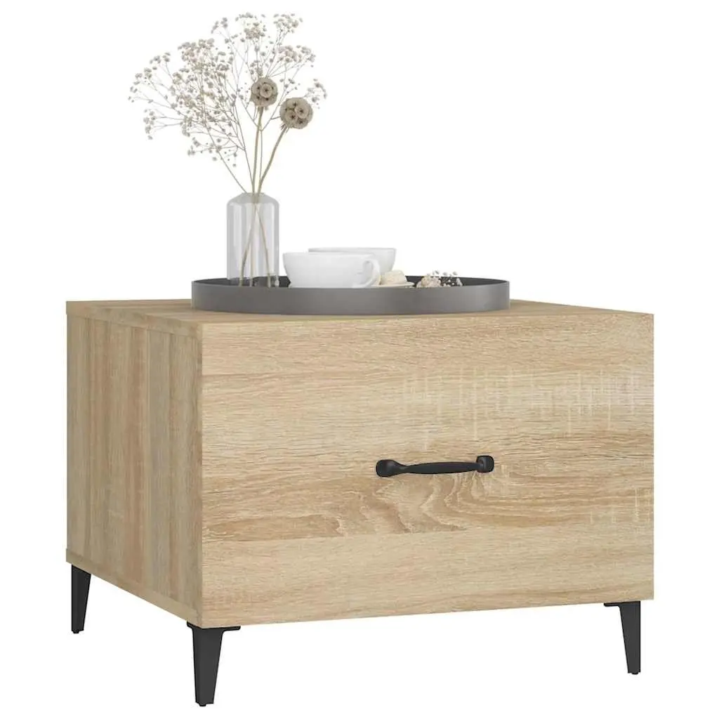 Set of 2 Coffee Tables Brown Engineered Wood with Storage Drawer 50x50x40cm and Metal Legs