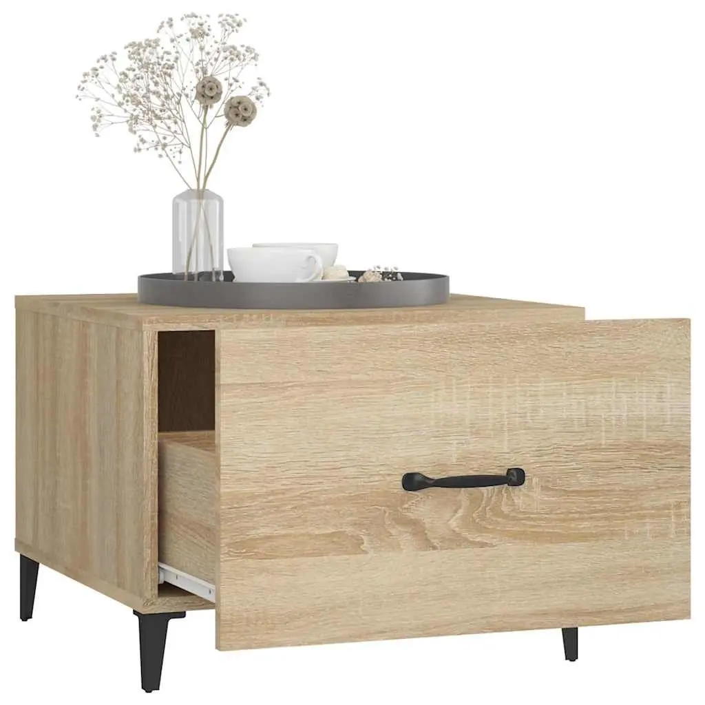 Set of 2 Coffee Tables Brown Engineered Wood with Storage Drawer 50x50x40cm and Metal Legs