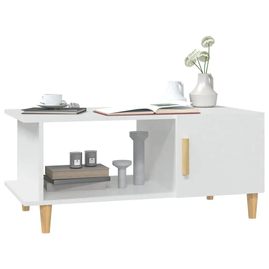 Coffee Table White Storage Compartment Shelf Engineered Wood Living Room