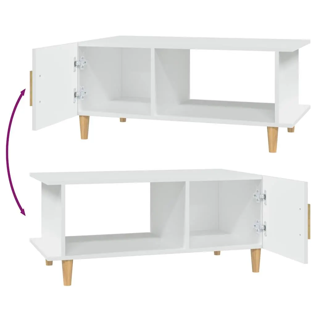 Coffee Table White Storage Compartment Shelf Engineered Wood Living Room