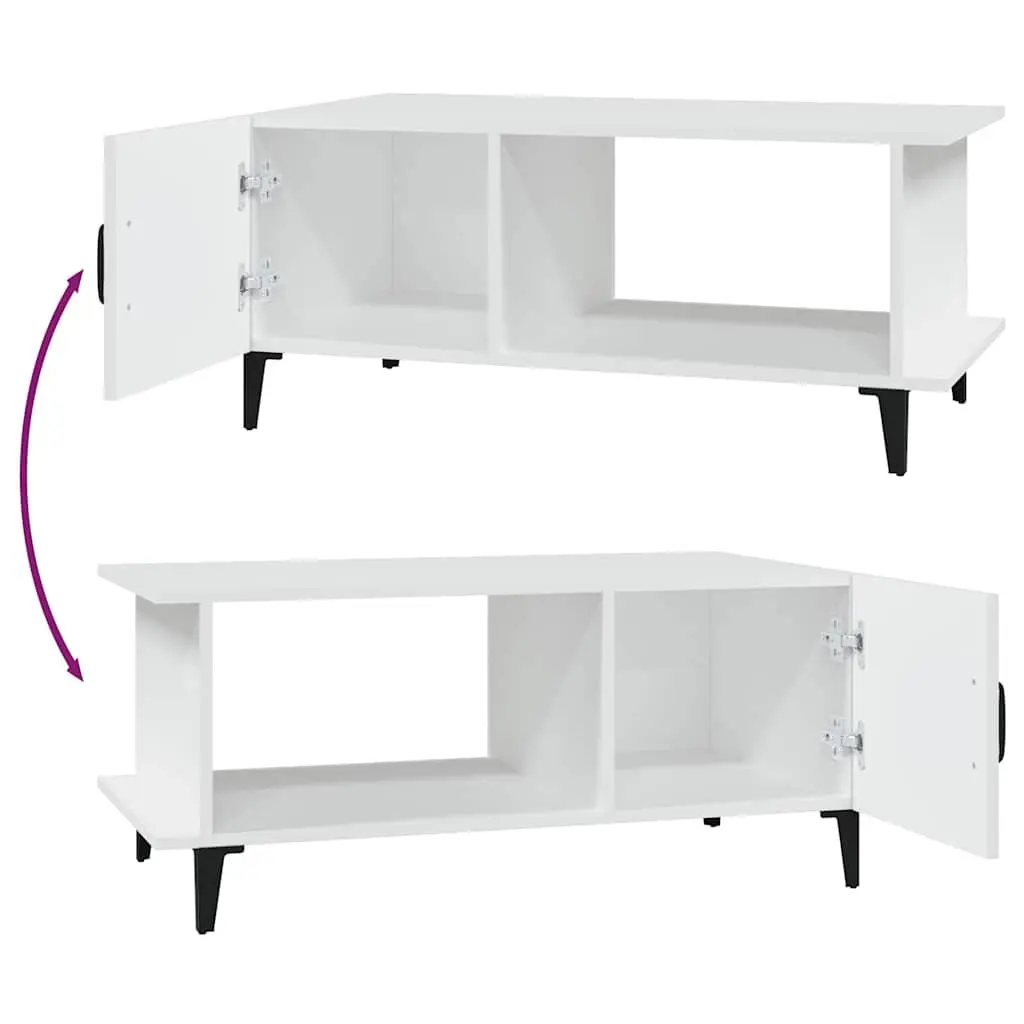 Coffee Table Engineered Wood White 90x50x40cm Metal Legs Shelving Storage Compartment