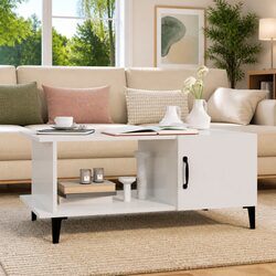 Coffee Table High Gloss White with Storage Compartment Shelf Metal Legs