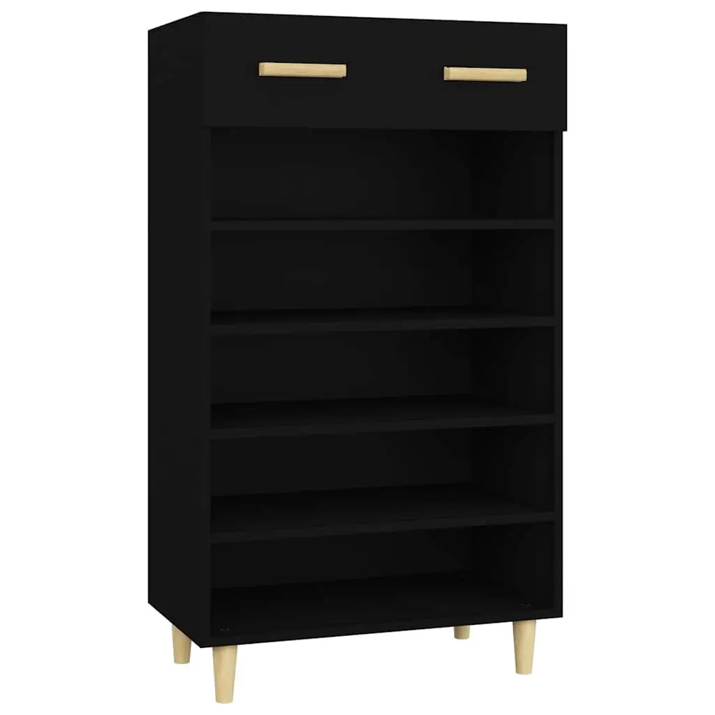 Shoe Cabinet Black 60x35x105cm Storage Organiser Cupboard 5 Compartments Drawer