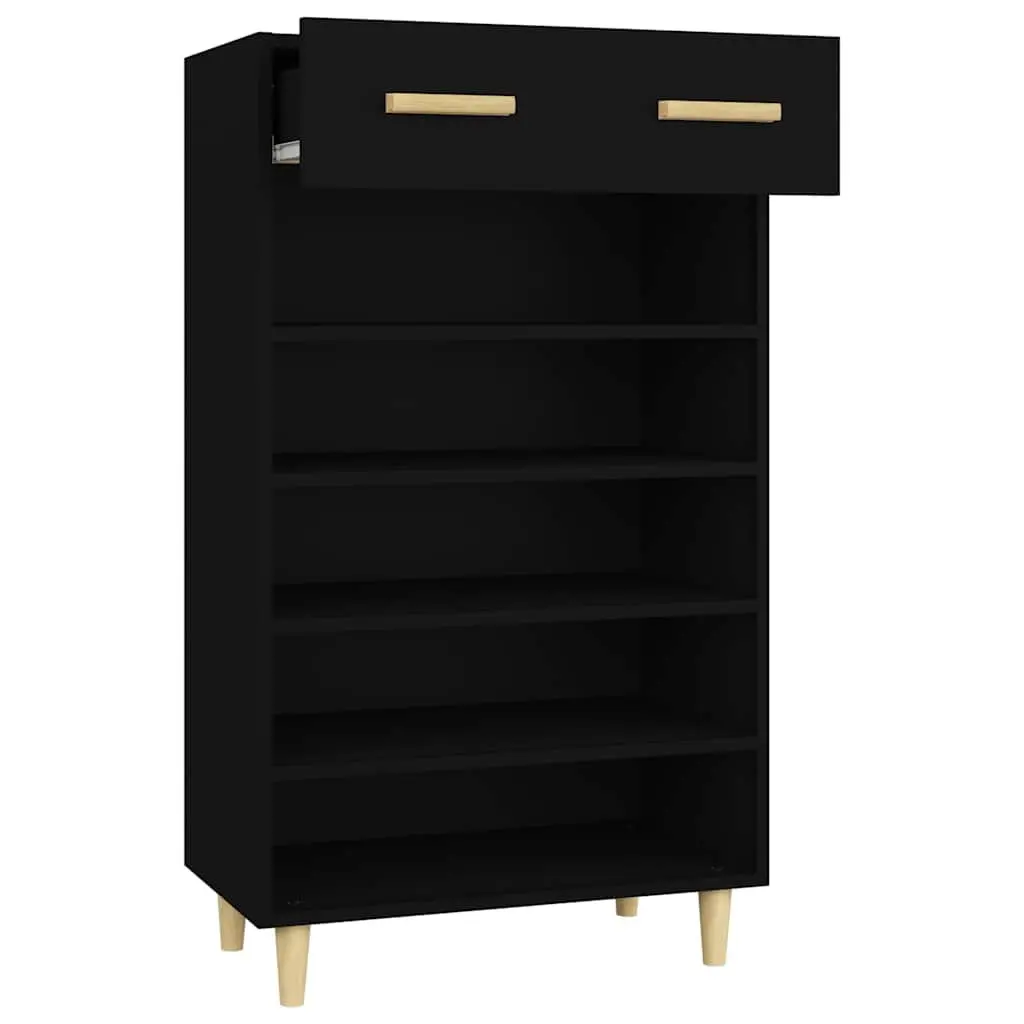 Shoe Cabinet Black 60x35x105cm Storage Organiser Cupboard 5 Compartments Drawer