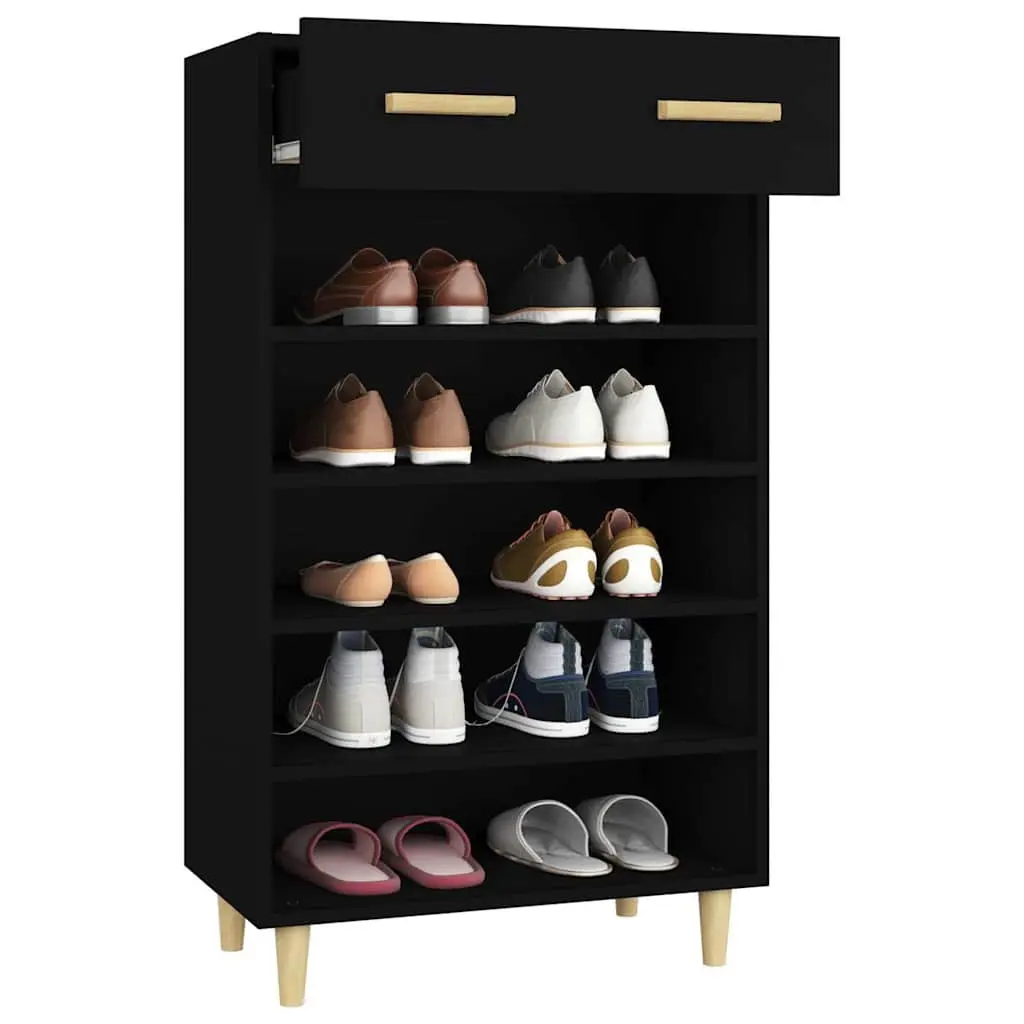 Shoe Cabinet Black 60x35x105cm Storage Organiser Cupboard 5 Compartments Drawer