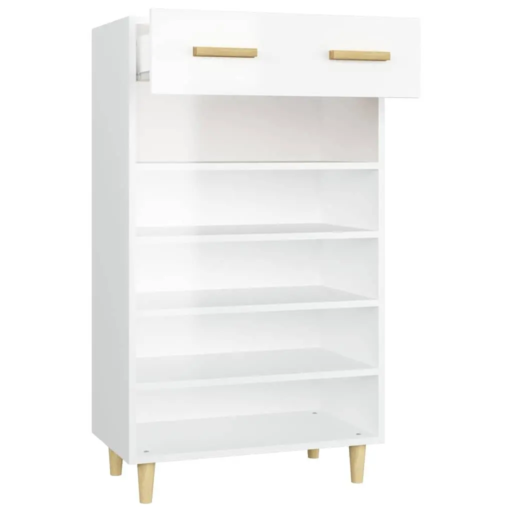 Shoe Cabinet White Tall Storage Organiser 5 Compartments 1 Drawer Cupboard