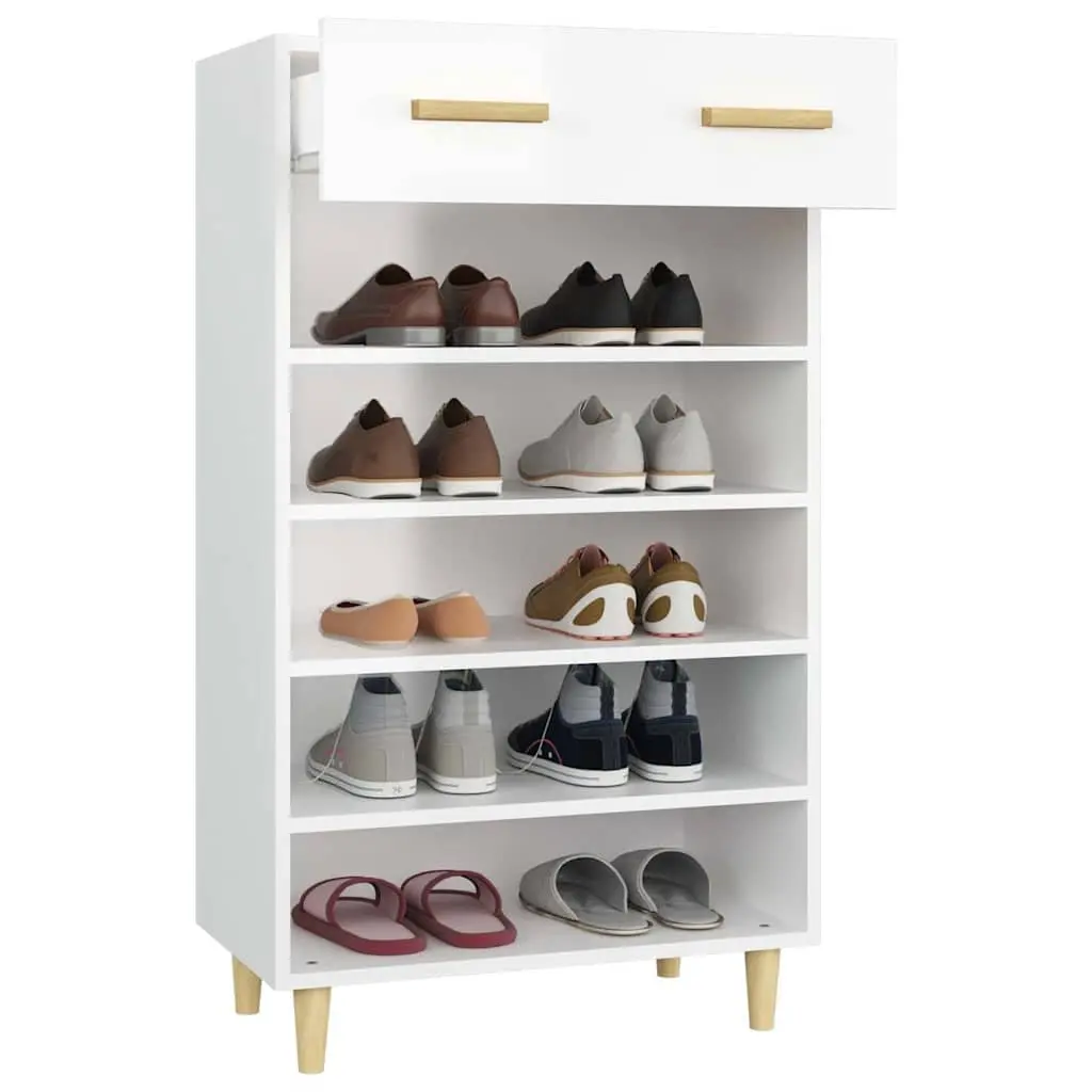 Shoe Cabinet White Tall Storage Organiser 5 Compartments 1 Drawer Cupboard