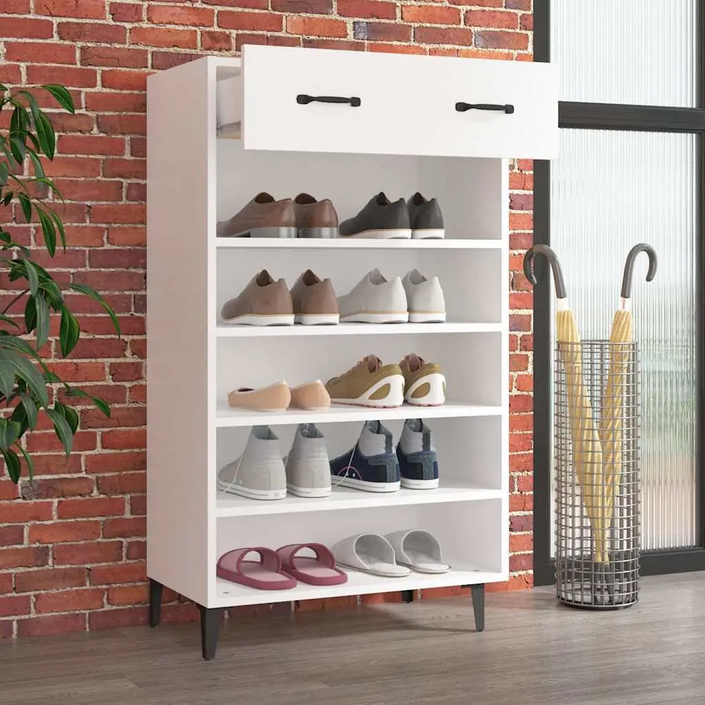 Shoe Storage Cupboard Engineered Wood White 60x35x105cm for Hallway and Bedroom Organization