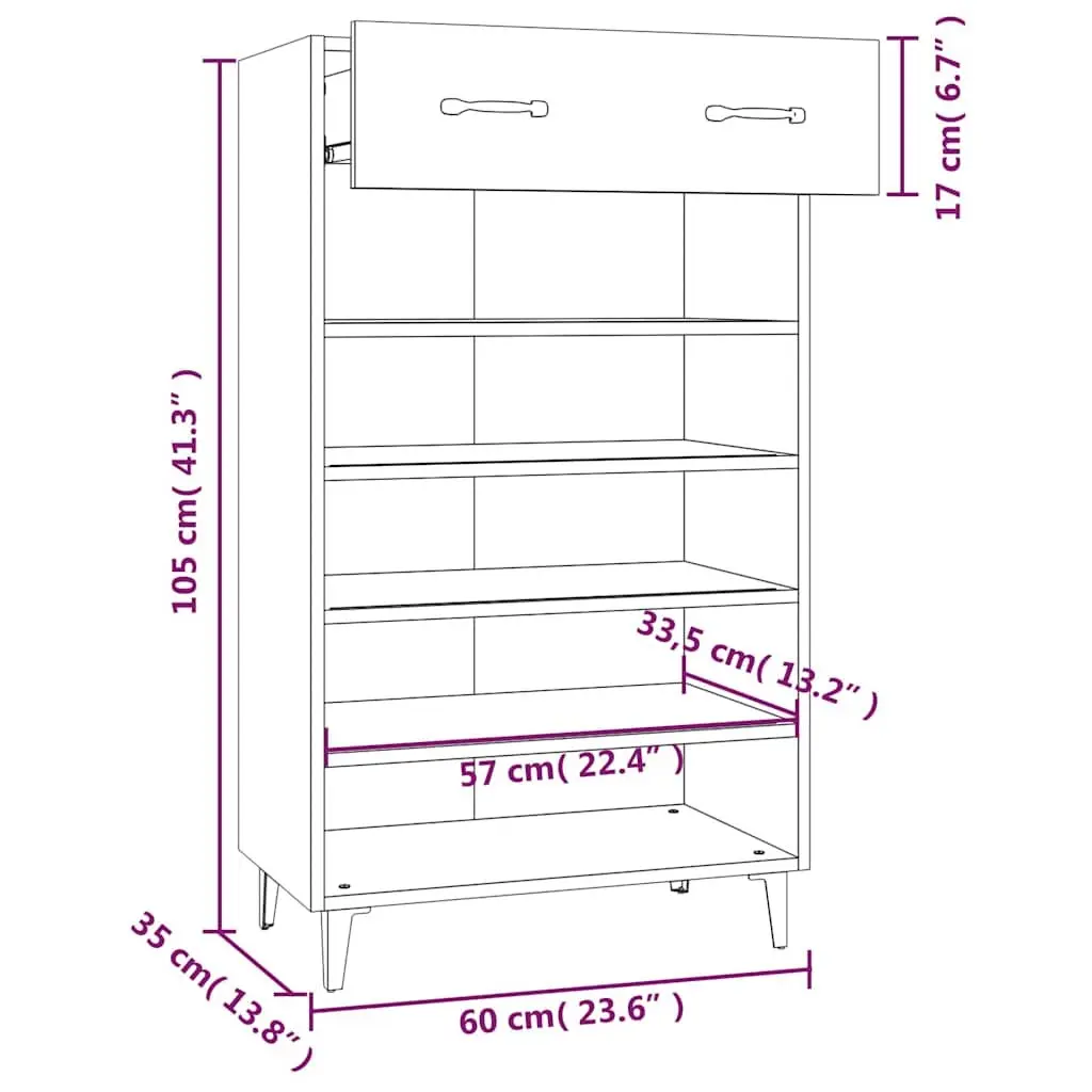 Shoe Storage Cupboard Engineered Wood White 60x35x105cm for Hallway and Bedroom Organization
