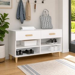 Shoe Cabinet White Storage Cupboard 2 Drawers 4 Compartments Organiser Rack