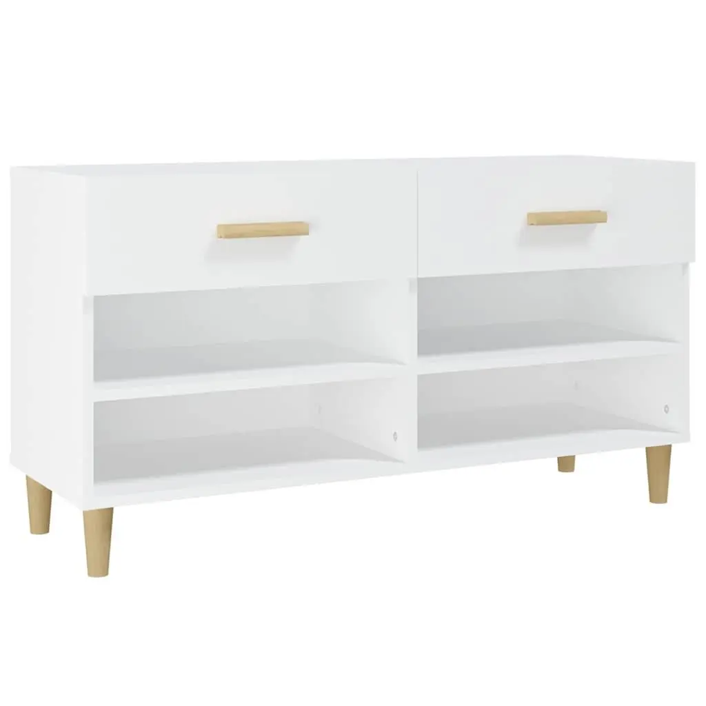 Shoe Cabinet White Storage Cupboard 2 Drawers 4 Compartments Organiser Rack