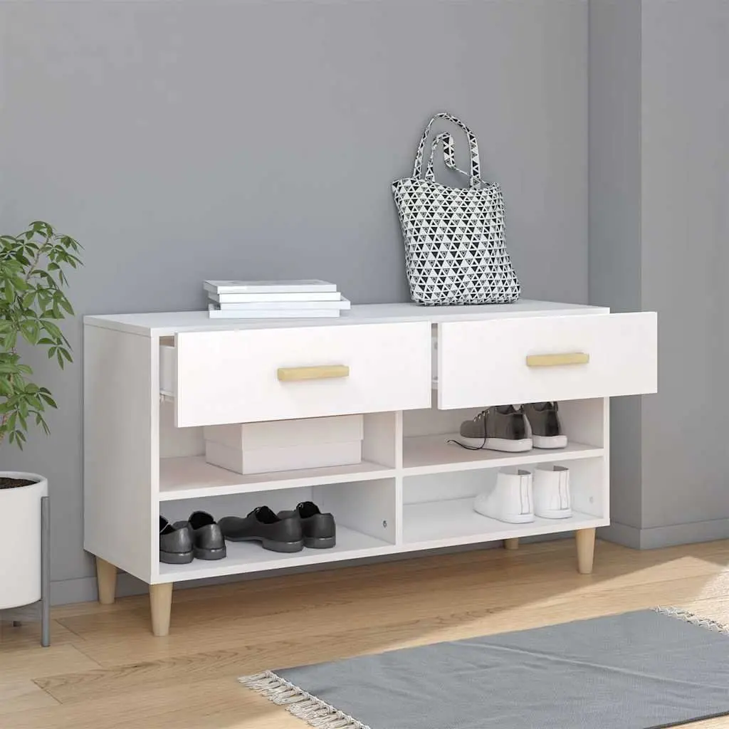 Shoe Cabinet White Storage Cupboard 2 Drawers 4 Compartments Organiser Rack