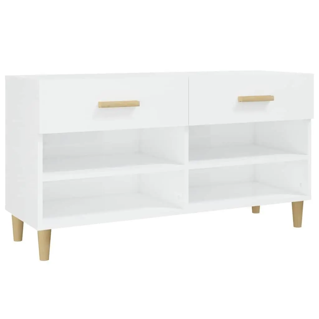 Shoe Cabinet Engineered Wood High Gloss White 102W x 35D x 55H cm