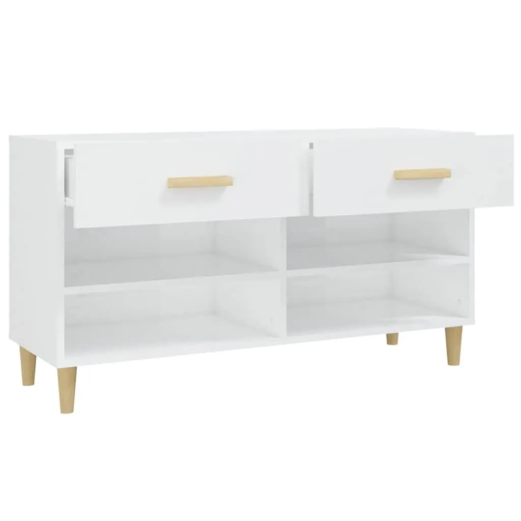 Shoe Cabinet Engineered Wood High Gloss White 102W x 35D x 55H cm