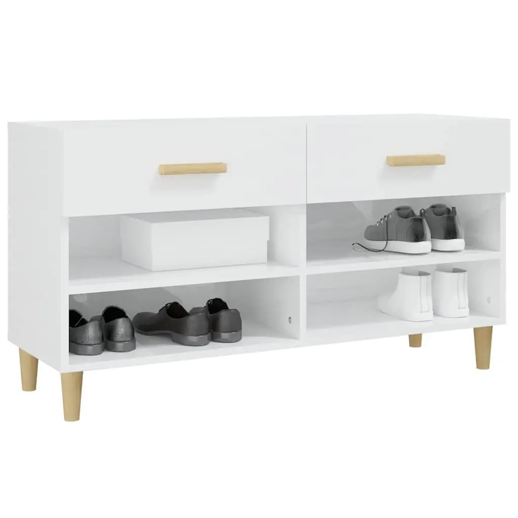 Shoe Cabinet Engineered Wood High Gloss White 102W x 35D x 55H cm