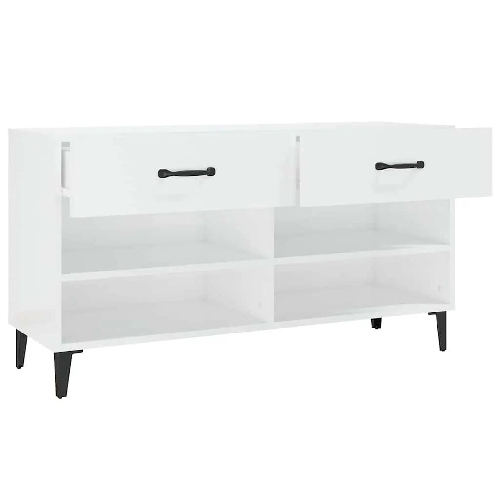 Shoe Storage Cabinet Engineered Wood High Gloss White 2 Drawers 4 Compartments