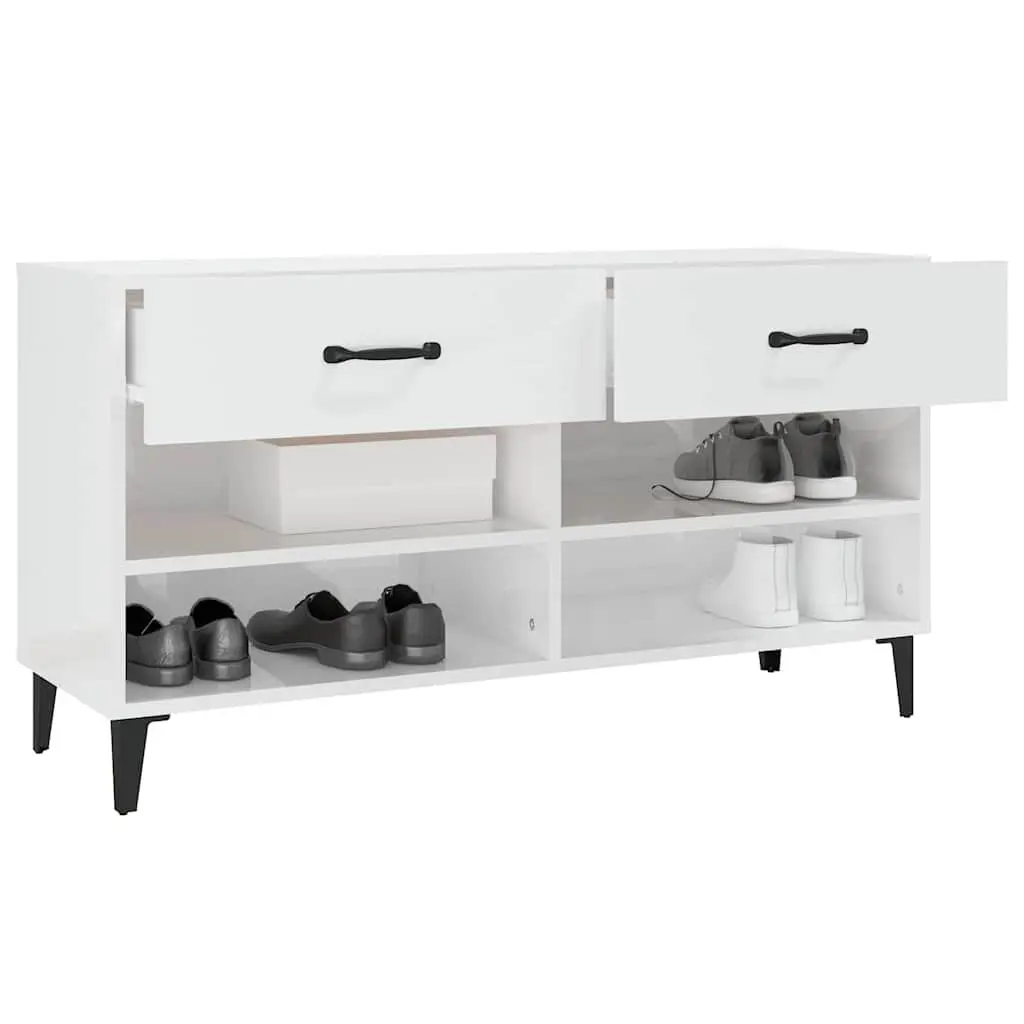 Shoe Storage Cabinet Engineered Wood High Gloss White 2 Drawers 4 Compartments