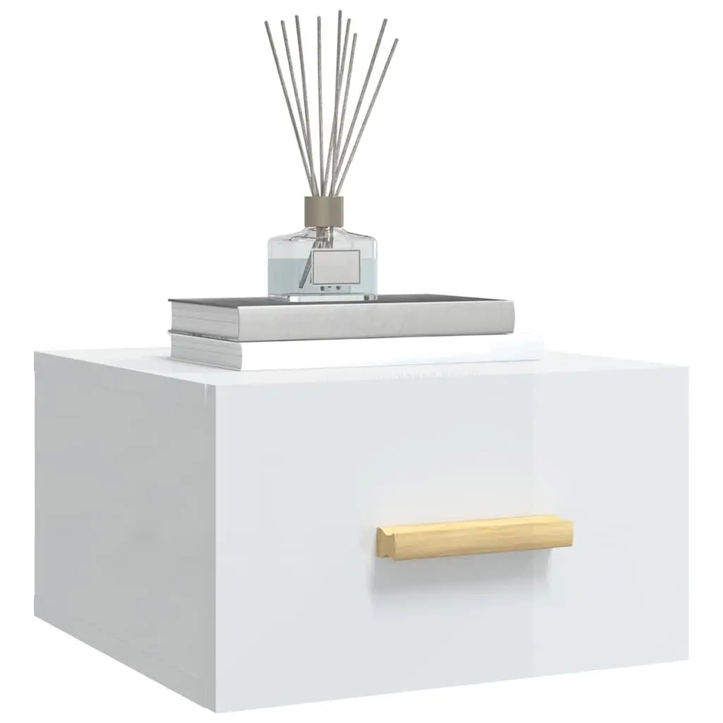Floating Nightstands Storage Shelves Engineered Wood White High Gloss Wall-Mounted 2 Piece Set