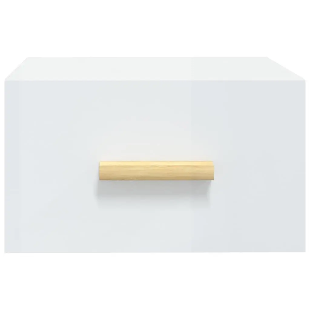 Floating Nightstands Storage Shelves Engineered Wood White High Gloss Wall-Mounted 2 Piece Set