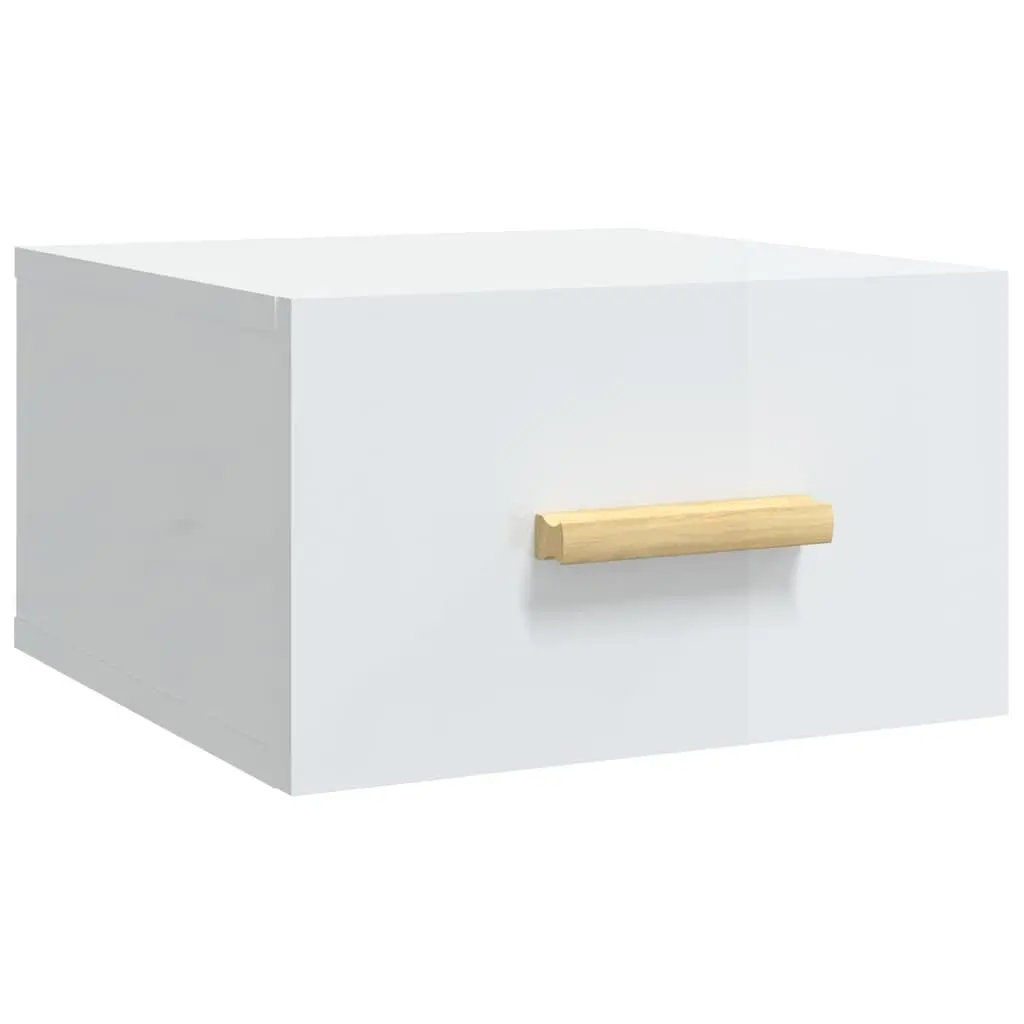 Floating Nightstands Storage Shelves Engineered Wood White High Gloss Wall-Mounted 2 Piece Set