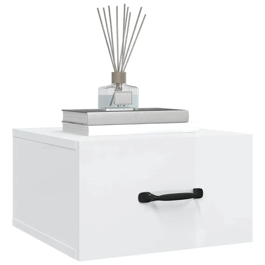 Floating Night Stands 2 Piece White High Gloss Engineered Wood Wall-mounted Bedside Cabinets 35x35x20cm Storage