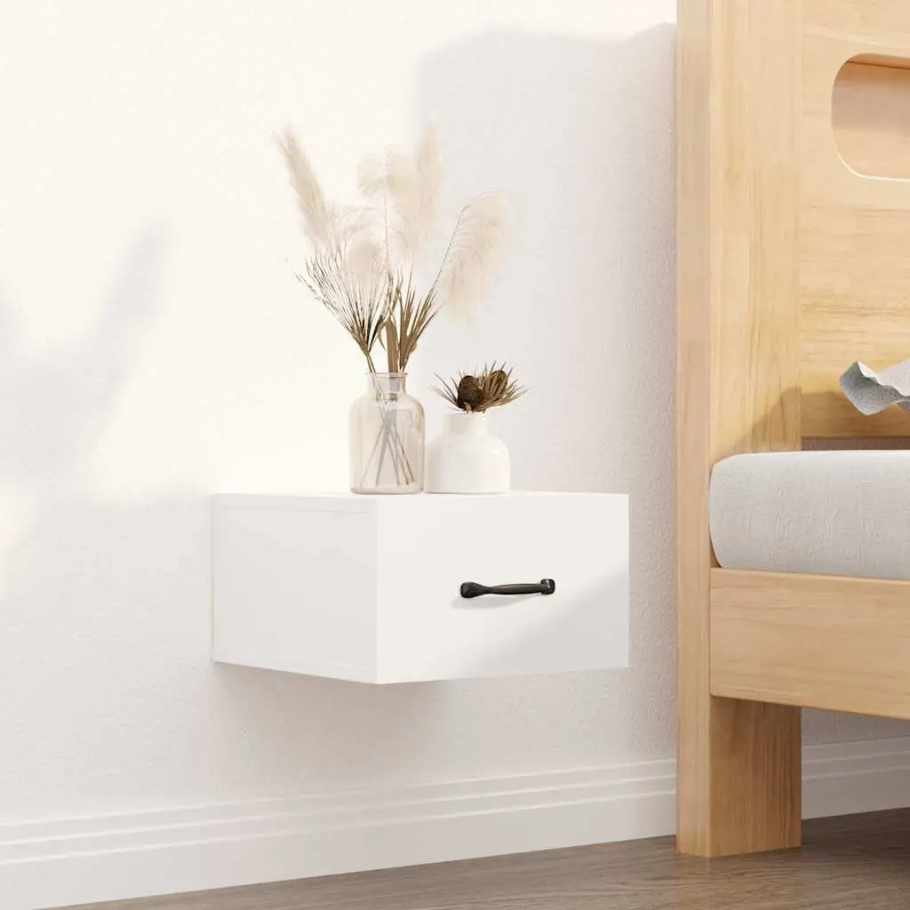 Floating Night Stands 2 Piece White High Gloss Engineered Wood Wall-mounted Bedside Cabinets 35x35x20cm Storage