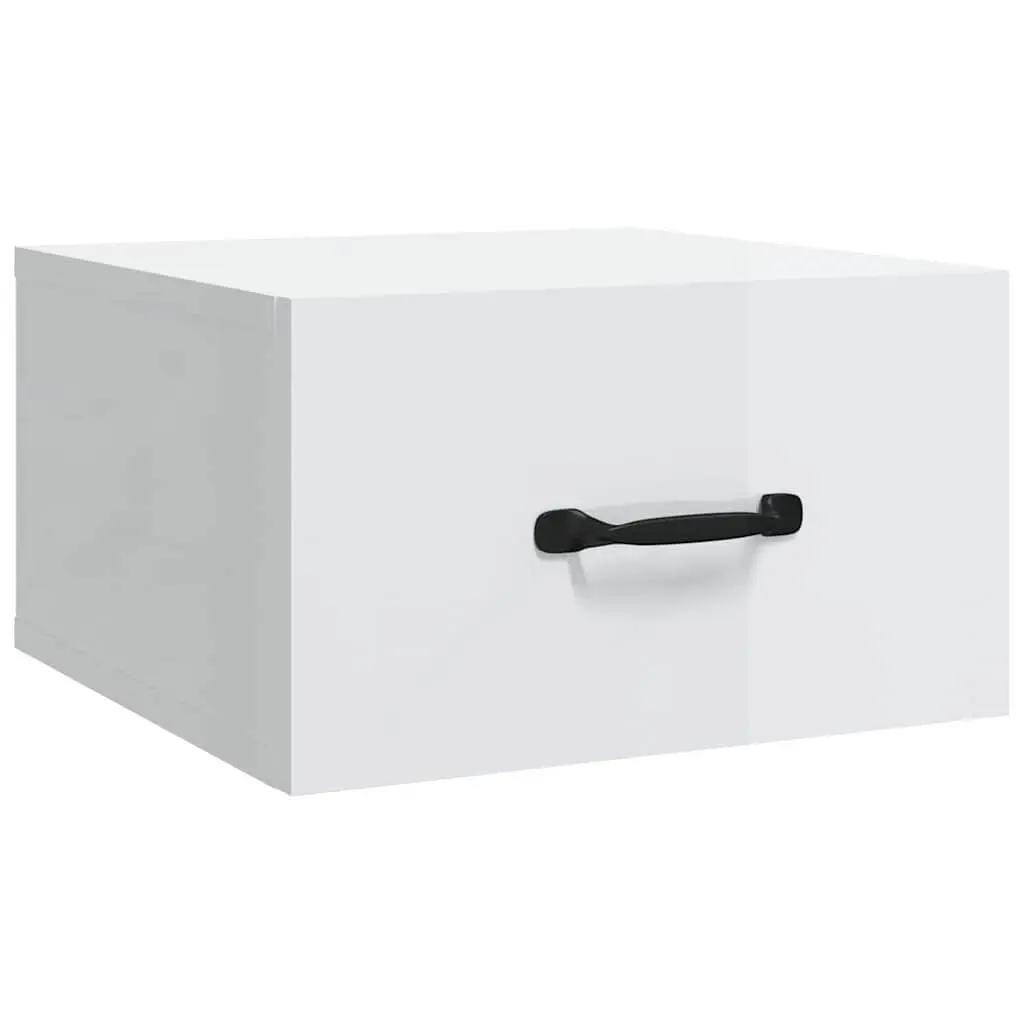 Floating Night Stands 2 Piece White High Gloss Engineered Wood Wall-mounted Bedside Cabinets 35x35x20cm Storage