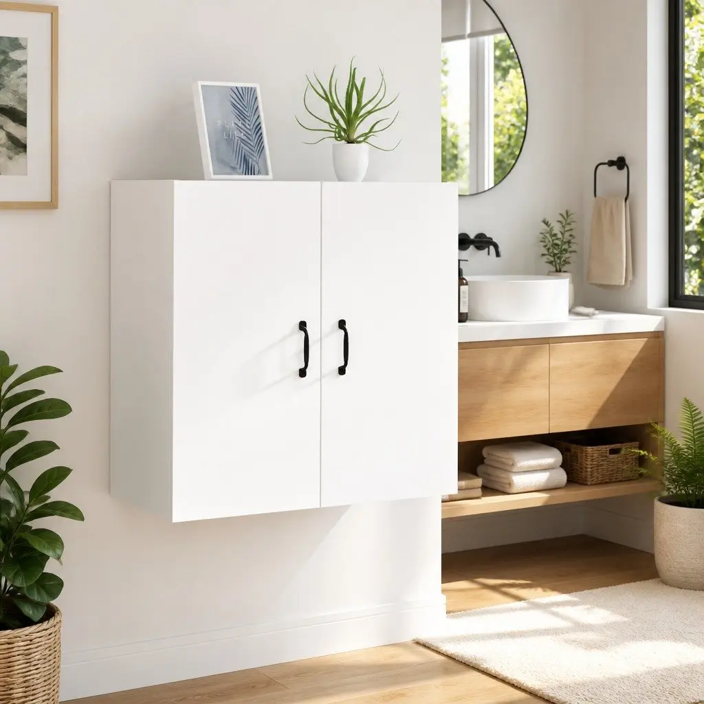 Wall Cabinet White Storage 60x31x60 cm Engineered Wood 2 Door Floating