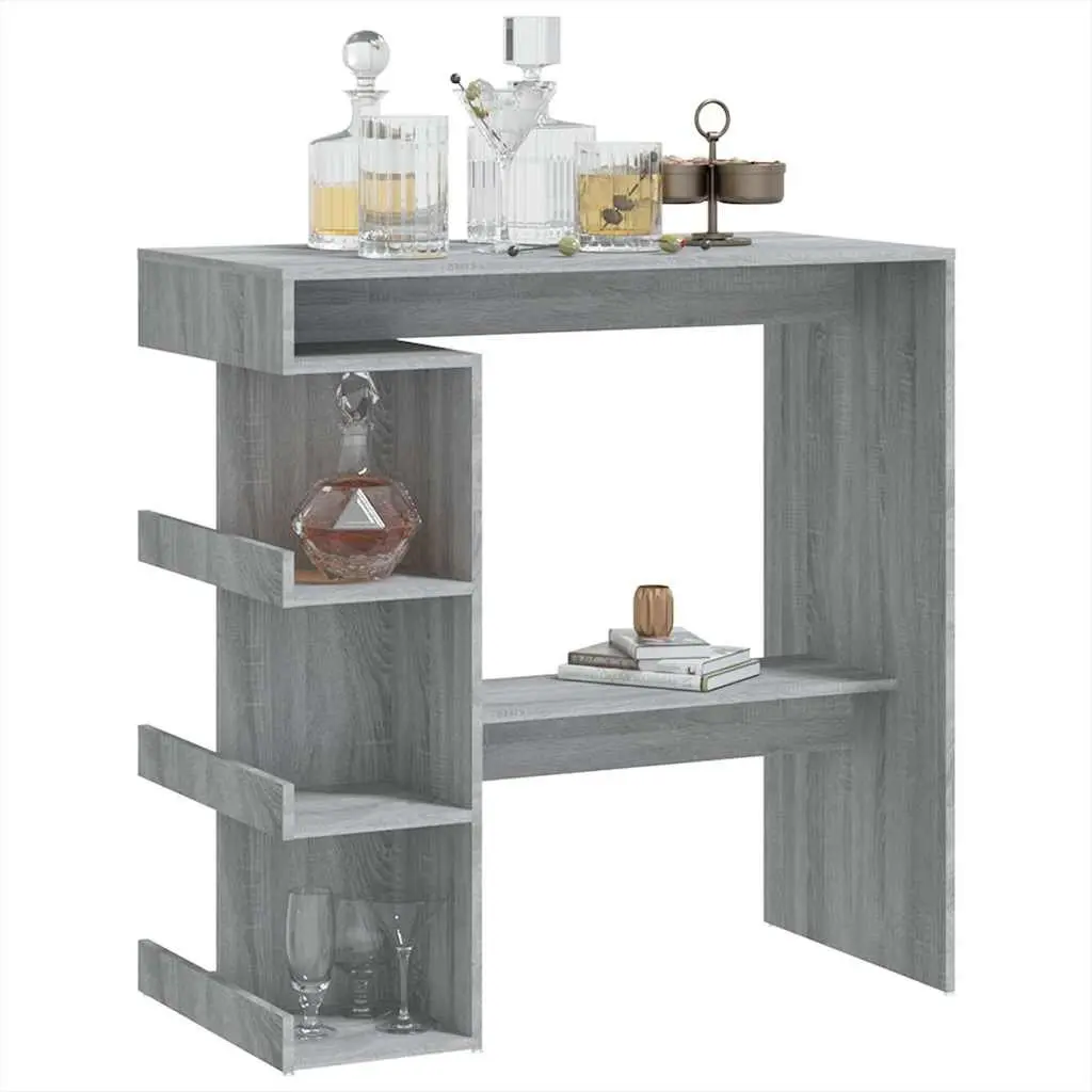 Bar Table with Storage Rack Grey Kitchen Dining Bistro Pub Furniture