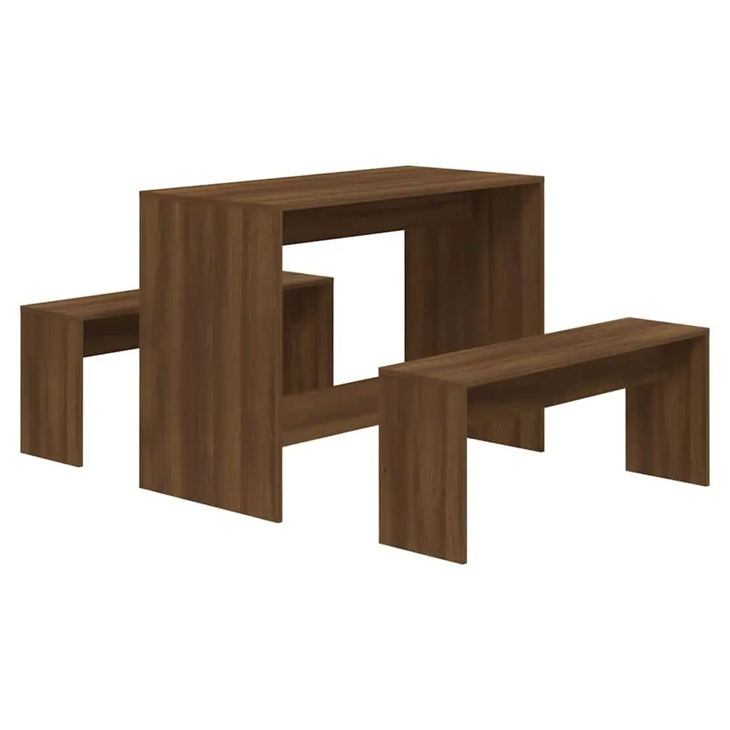 3 Piece Set Dining Furniture Engineered Wood Brown Modern Table Bench