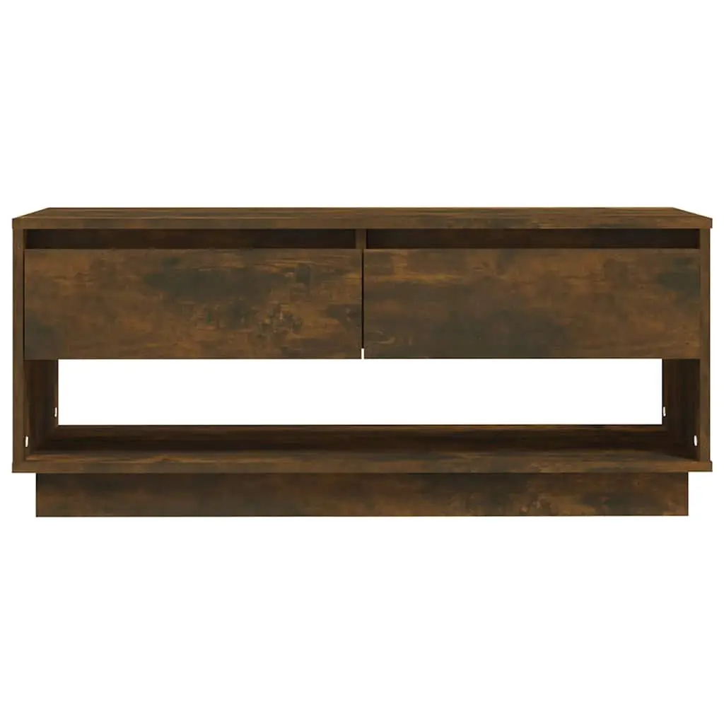 Brown TV Cabinet Engineered Wood 102x41x44 cm Durable Construction with 2 Drawers and 1 Open Compartment for Living Room Storage