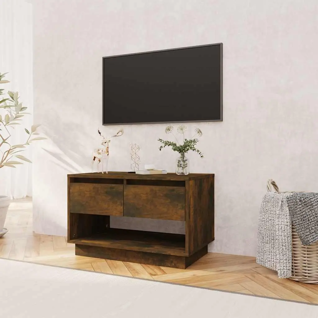 TV Cabinet Brown Living Room Storage Unit 2 Drawers Open Compartment Lowboard