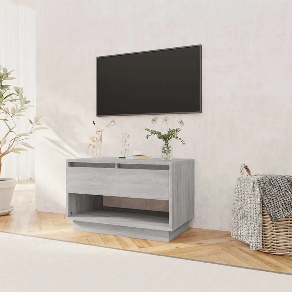 TV Cabinet Engineered Wood Grey 70x41x44cm Living Room Storage Unit with Drawers Open Compartment