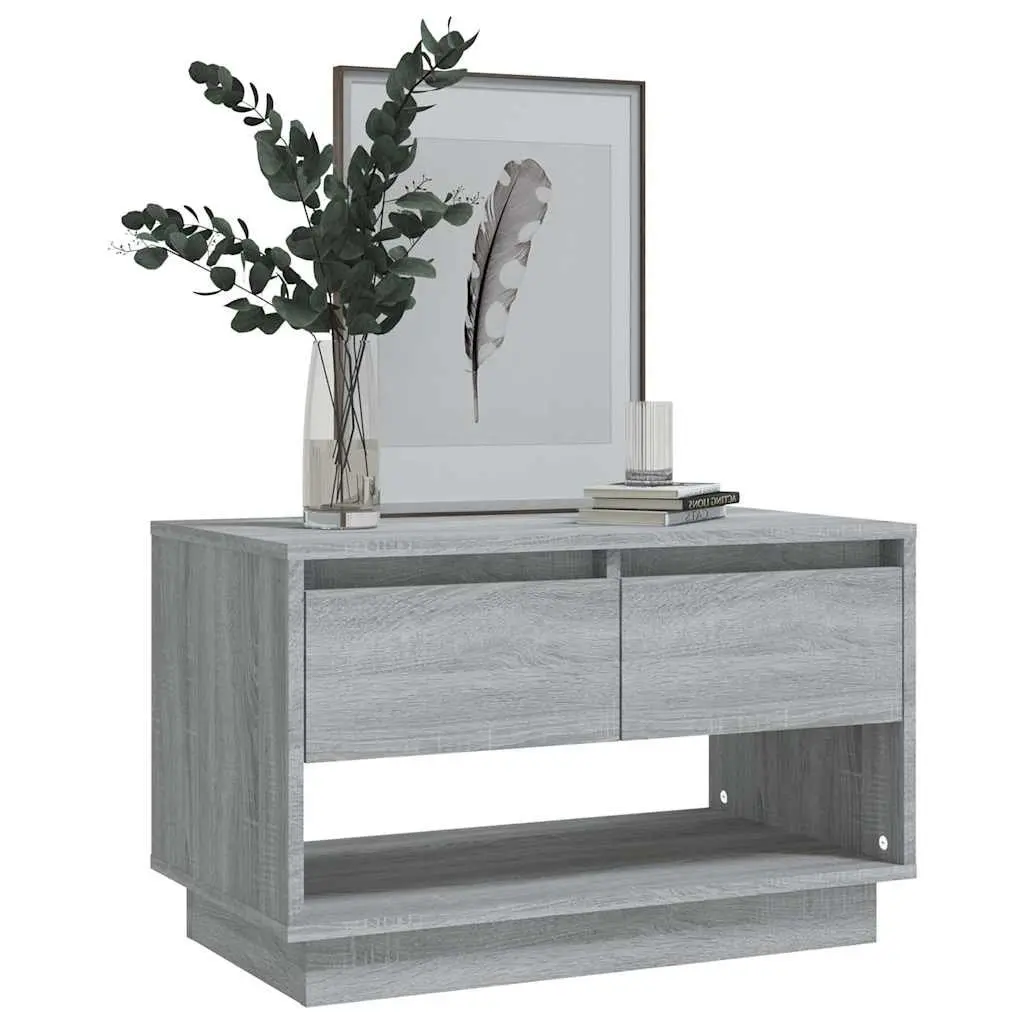 TV Cabinet Engineered Wood Grey 70x41x44cm Living Room Storage Unit with Drawers Open Compartment