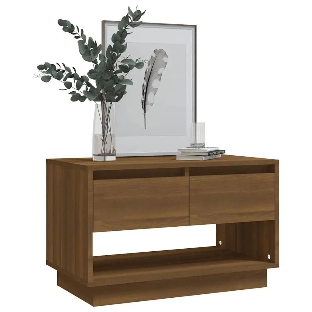 TV Cabinet Engineered Wood 70W x 41D x 44H cm Brown Oak Living Room Storage Unit with Drawers Open Compartment