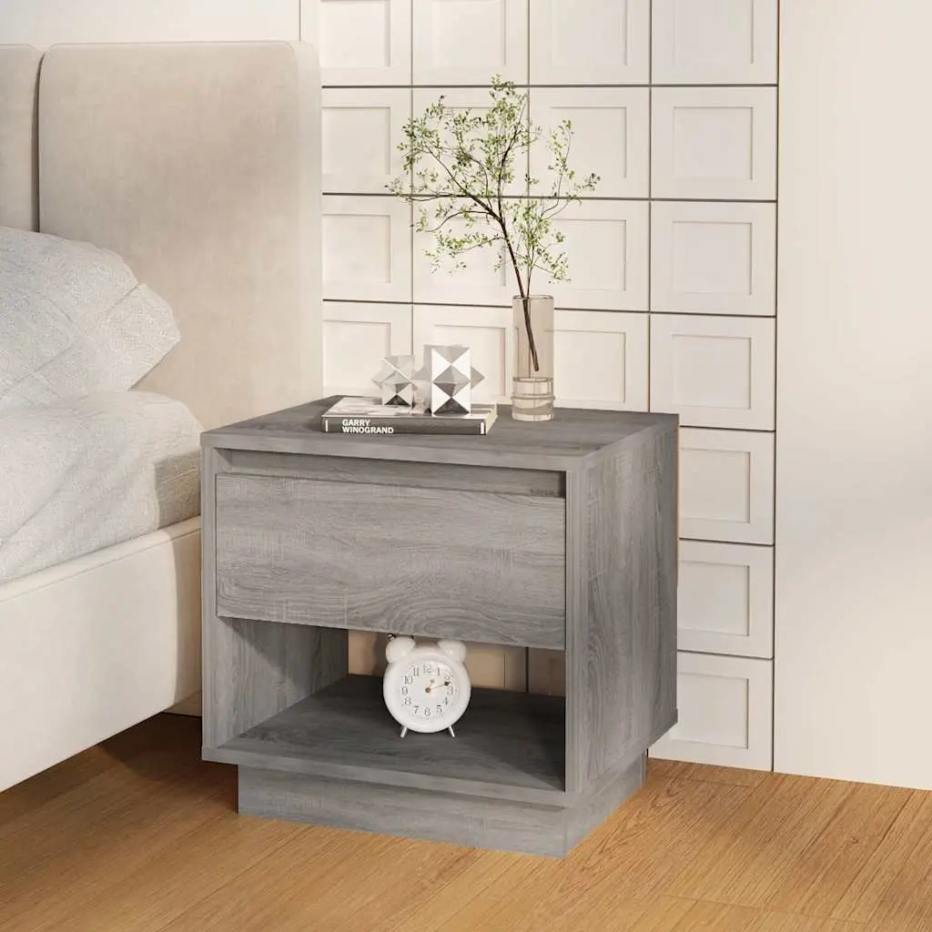 Bedside Cabinet Grey Sonoma Set 2 pcs Nightstand Storage Drawer Compartment