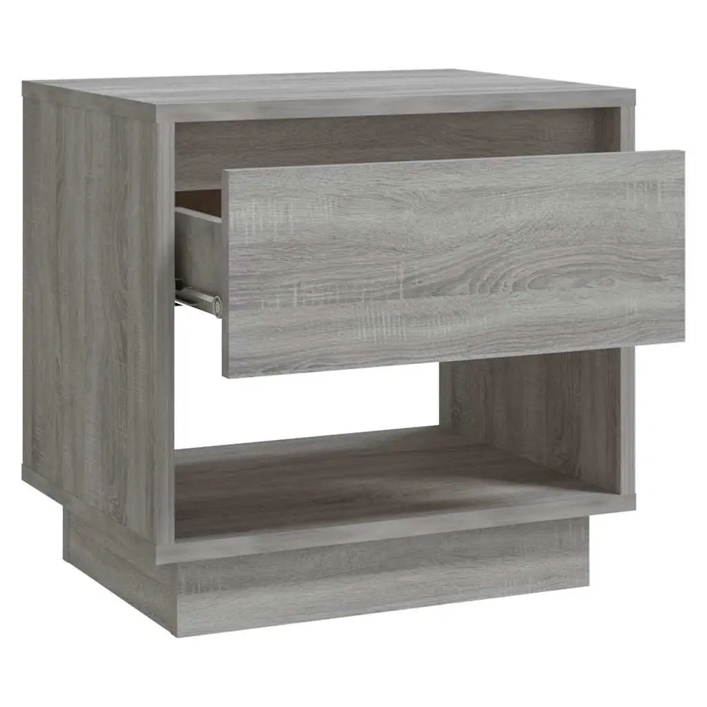 Bedside Cabinet Grey Sonoma Set 2 pcs Nightstand Storage Drawer Compartment