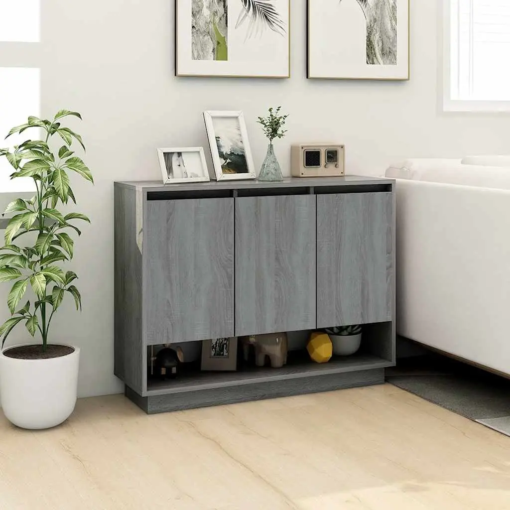 Sideboard Storage Cabinet Engineered Wood Grey 97x31x75cm 3 Door Buffet Cupboard Display Unit