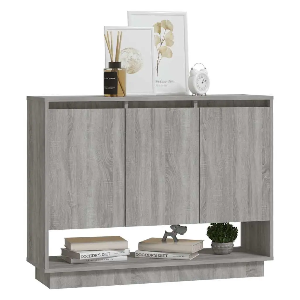 Sideboard Storage Cabinet Engineered Wood Grey 97x31x75cm 3 Door Buffet Cupboard Display Unit