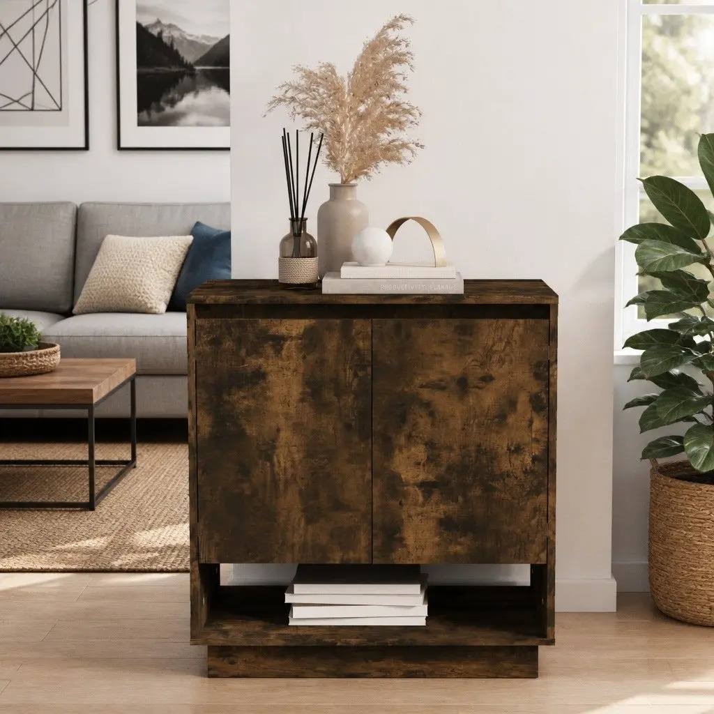 Sideboard Storage Cabinet Brown Engineered Wood Minimalist Design Home Furniture