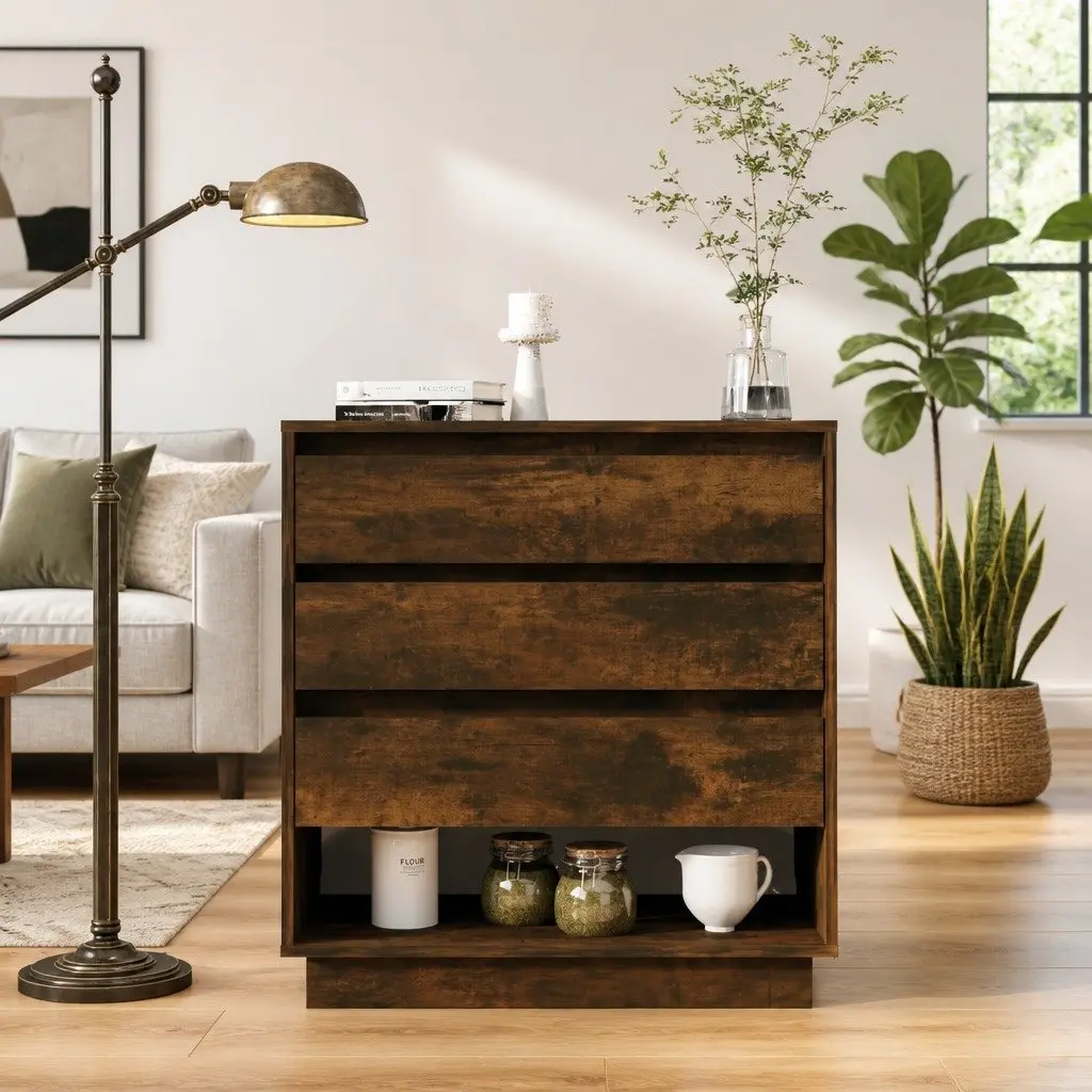 Sideboard Engineered Wood Brown 70W x 41D x 75H cm 3 Drawers 1 Compartment