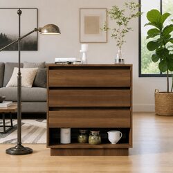 Functional Brown Oak Sideboard with 3 Drawers for Home Use