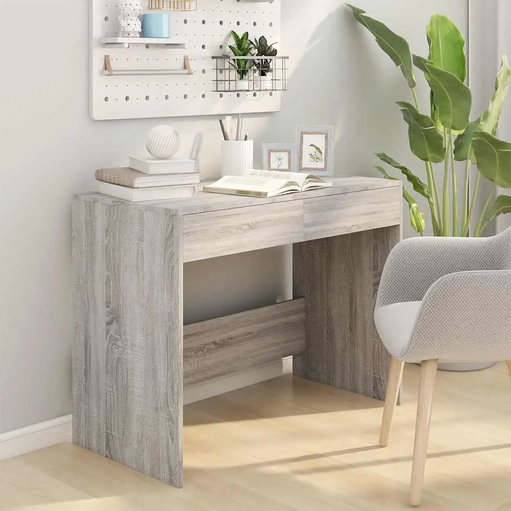 Office Desk Engineered Wood 101x50x76.5cm Grey with Two Storage Drawers