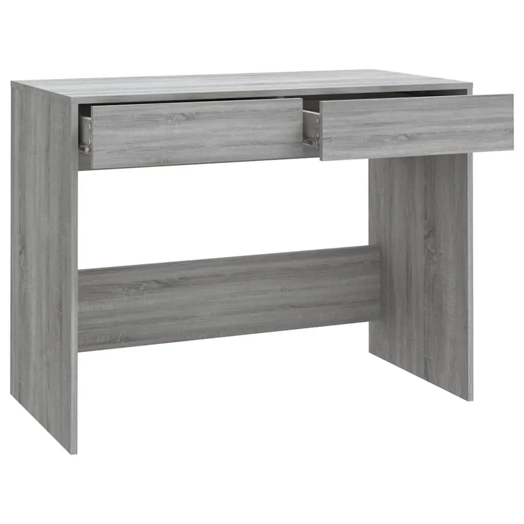 Office Desk Engineered Wood 101x50x76.5cm Grey with Two Storage Drawers