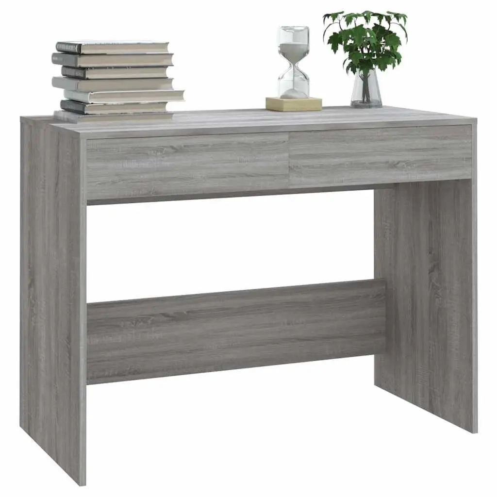 Office Desk Engineered Wood 101x50x76.5cm Grey with Two Storage Drawers