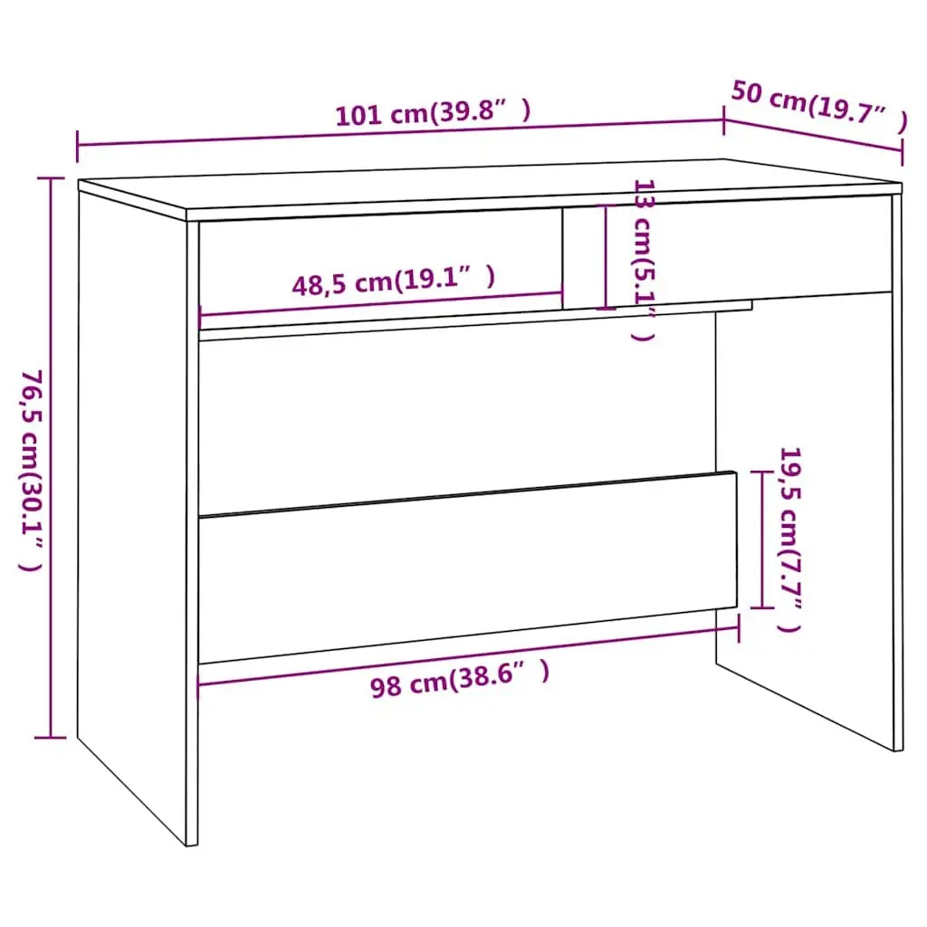 Office Desk Engineered Wood 101x50x76.5cm Grey with Two Storage Drawers