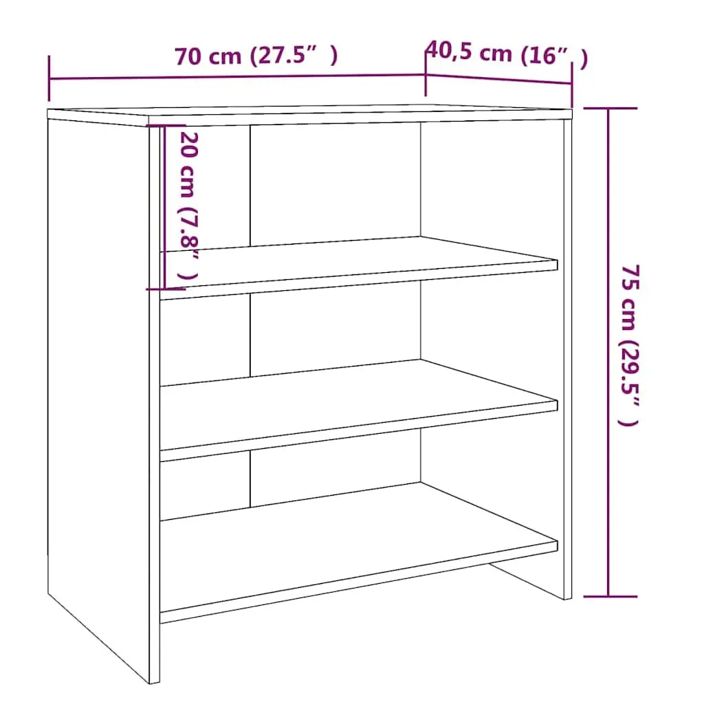 Sideboard Engineered Wood 70 x 40.5 x 75 cm Grey 3 Shelf Storage Cabinet