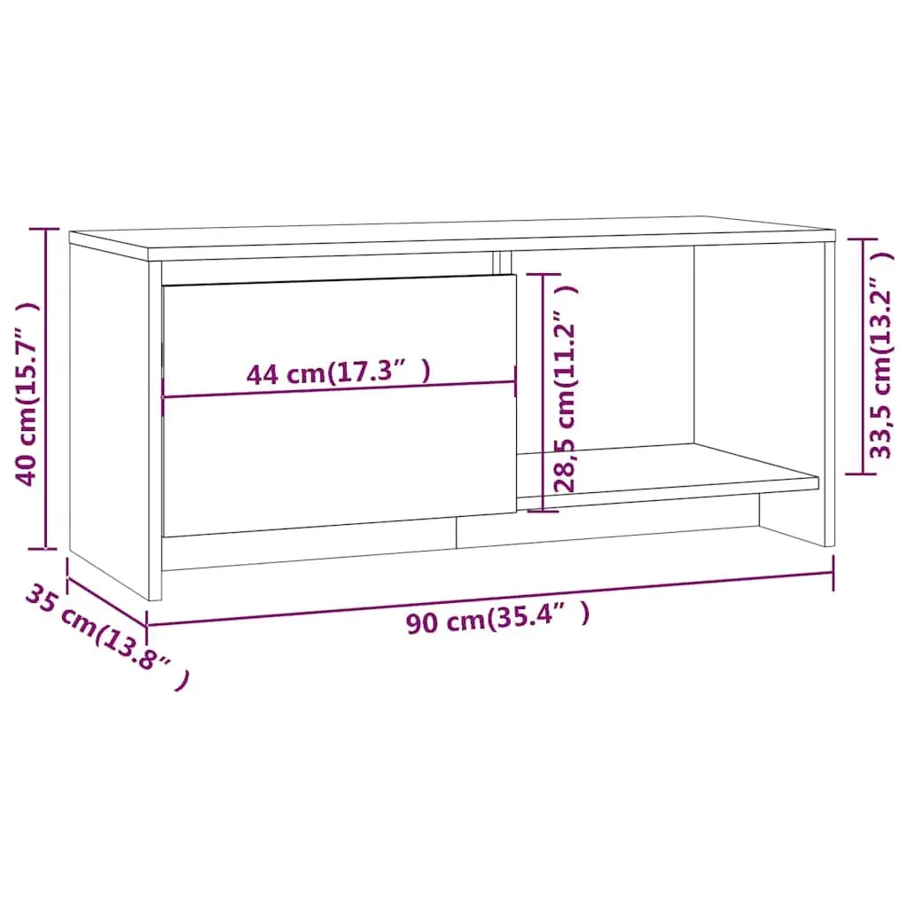 Lowboard TV Cabinet Engineered Wood 90x35x40cm Brown Media Storage Unit with Door Compartment